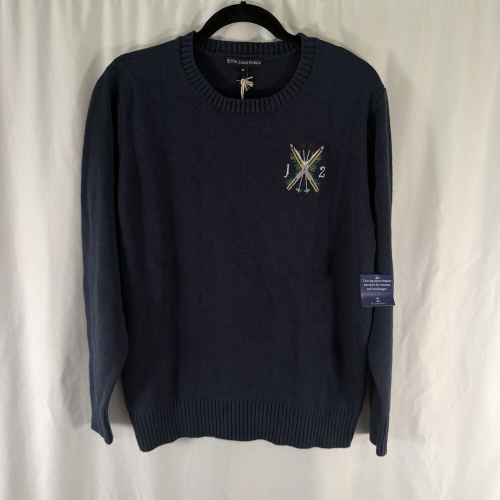 New Kiel James Patrick Sweater Mens Medium Blue Knit Linen Cotton Blend Pullover